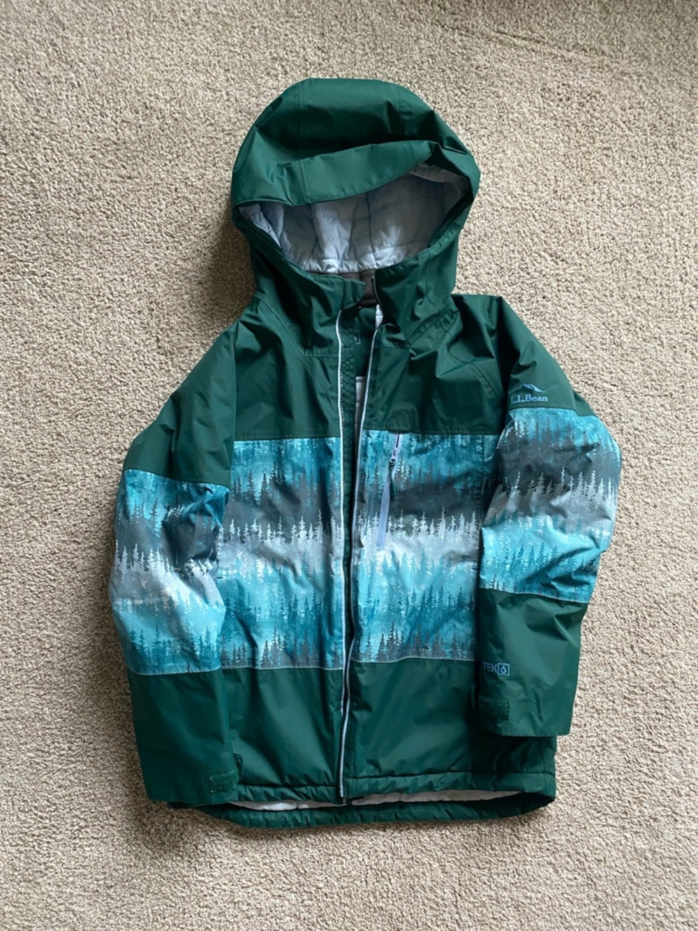 L.L. Bean Kids Wildcat Waterproof Ski Jacket warm teal tree camo